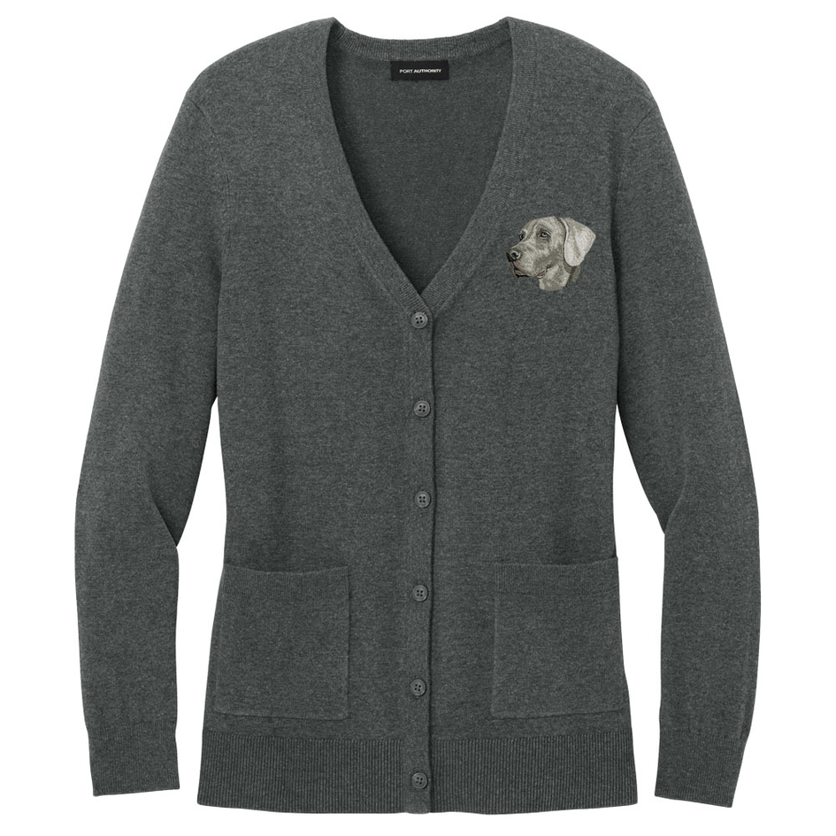 Weimaraner Embroidered Button-Up Cardigan Sweater