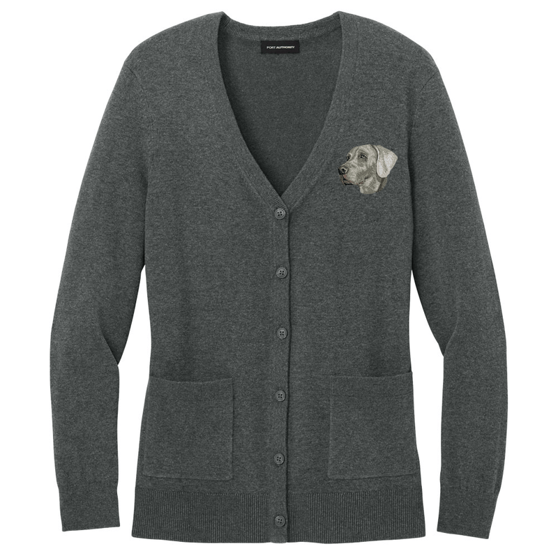Weimaraner Embroidered Button-Up Cardigan Sweater