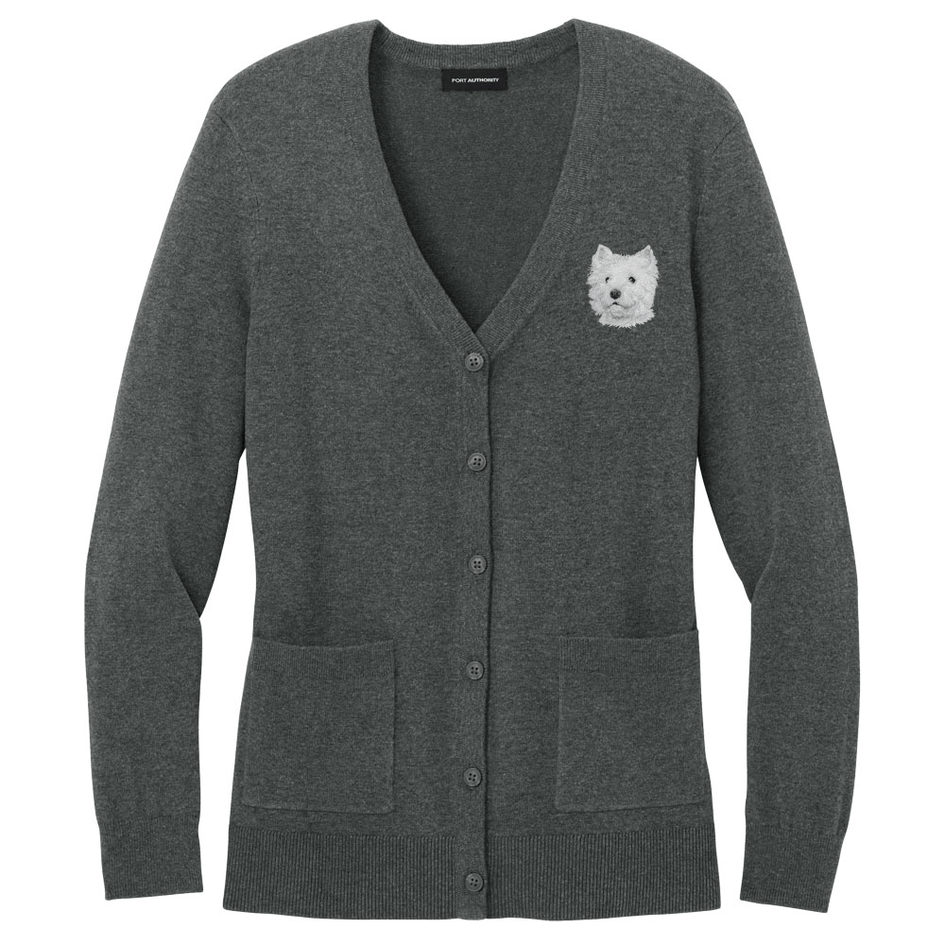 West Highland White Terrier Embroidered Button-Up Cardigan Sweater