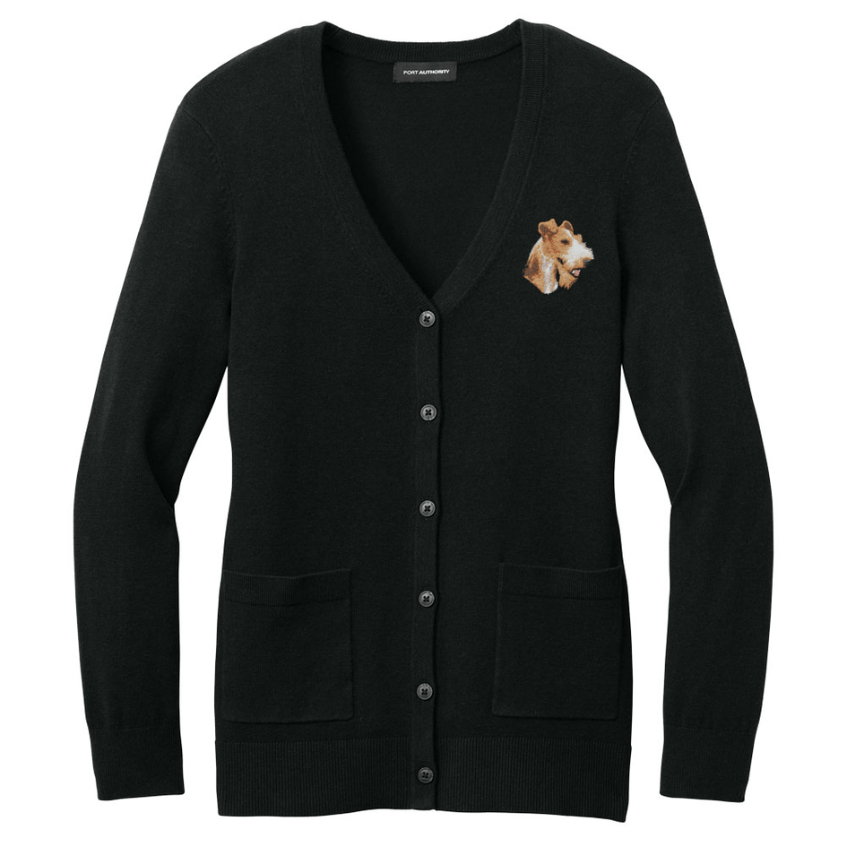 Wire Fox Terrier Embroidered Button-Up Cardigan Sweater