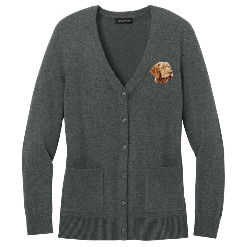 Wirehaired Vizsla Embroidered Button-Up Cardigan Sweater
