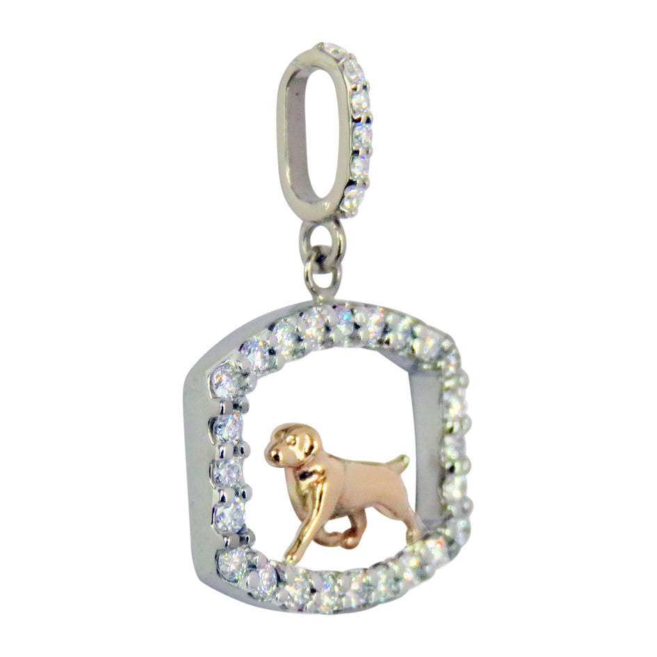 Labrador Retriever 14K Gold in Exquisite Tiny Genuine Diamond Frame Pendant