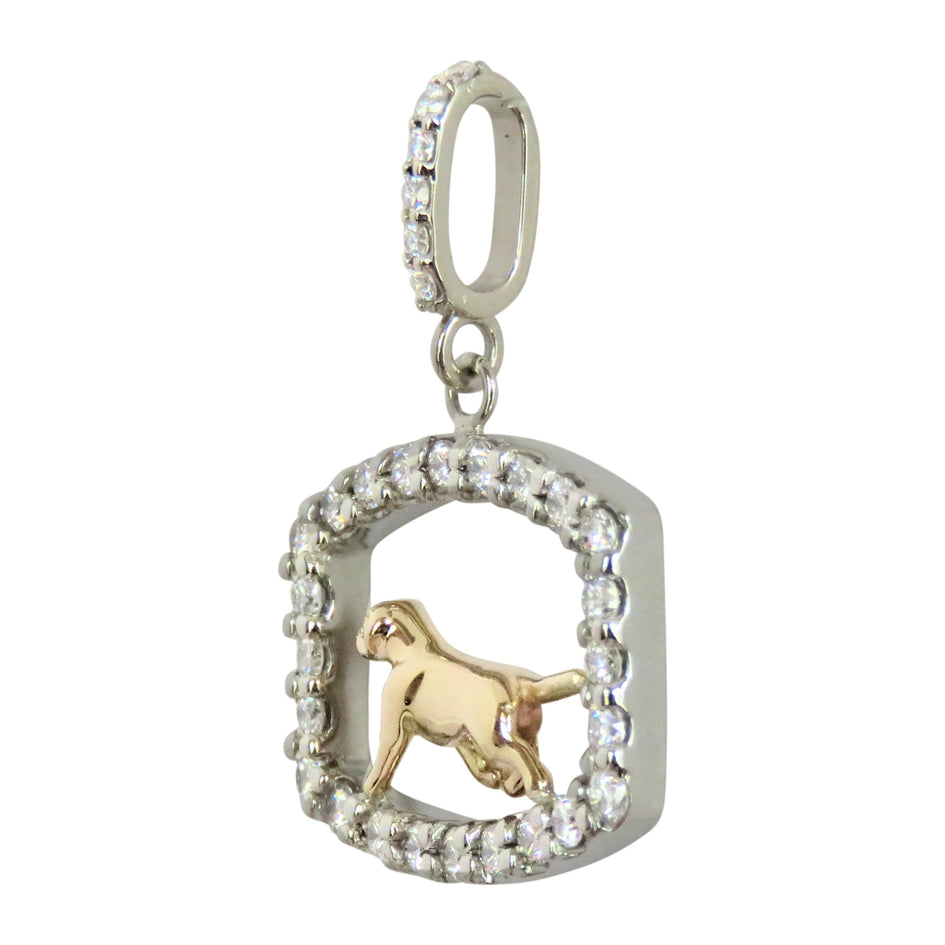 Labrador Retriever 14K Gold in Exquisite Tiny Genuine Diamond Frame Pendant