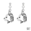 Chihuahua  Long Haired Sterling Silver Earrings, Head