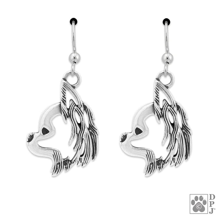 Sterling Silver Chihuahua Long Haired Earrings, Head