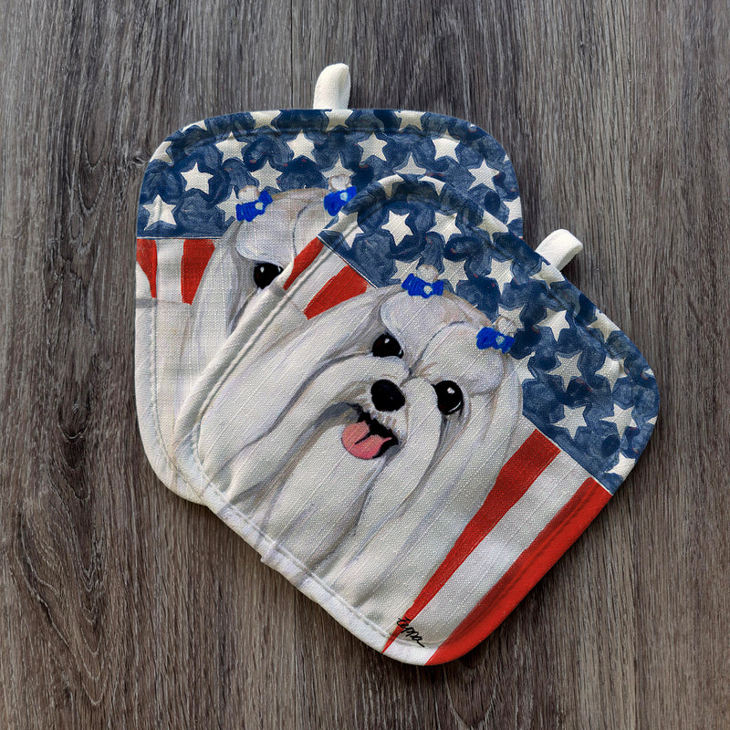 Maltese  Americana Pot Holder Set