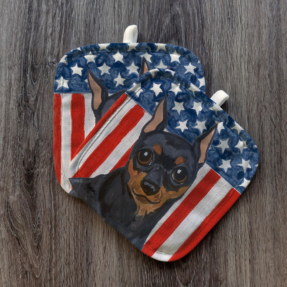 Miniature Pinscher  Americana Pot Holder Set