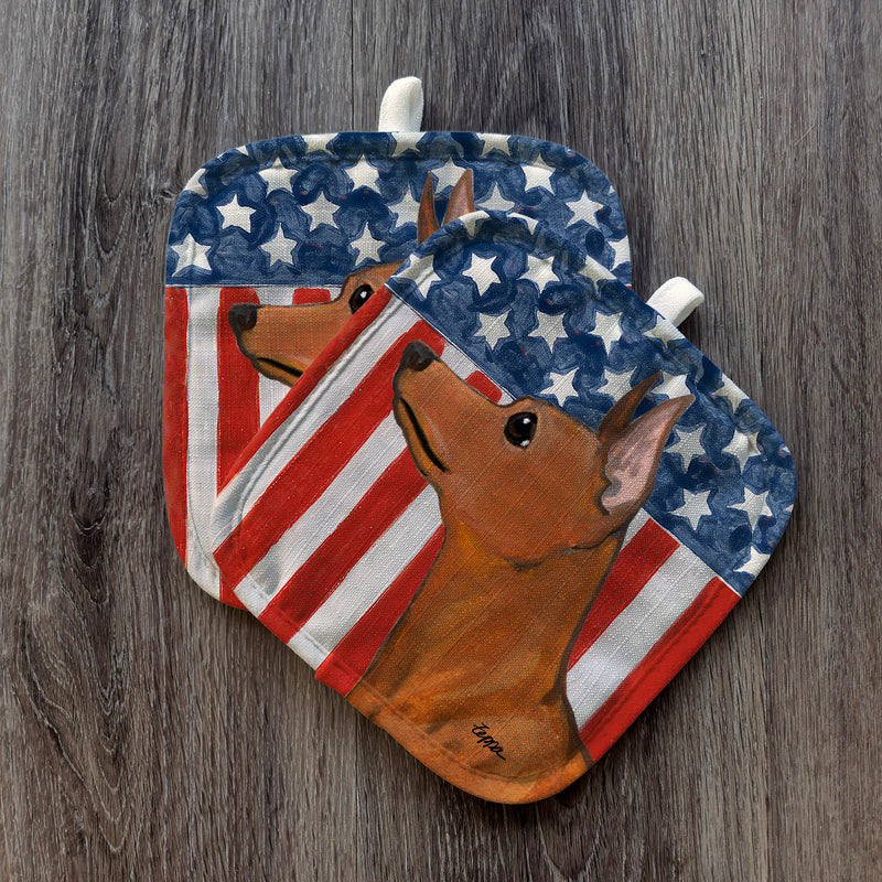 Miniature Pinscher  Americana Pot Holder Set