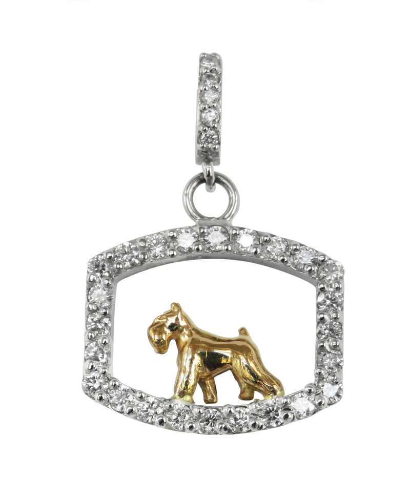 Miniature Schnauzer 14K Gold in Exquisite Tiny Genuine Diamond Frame Pendant