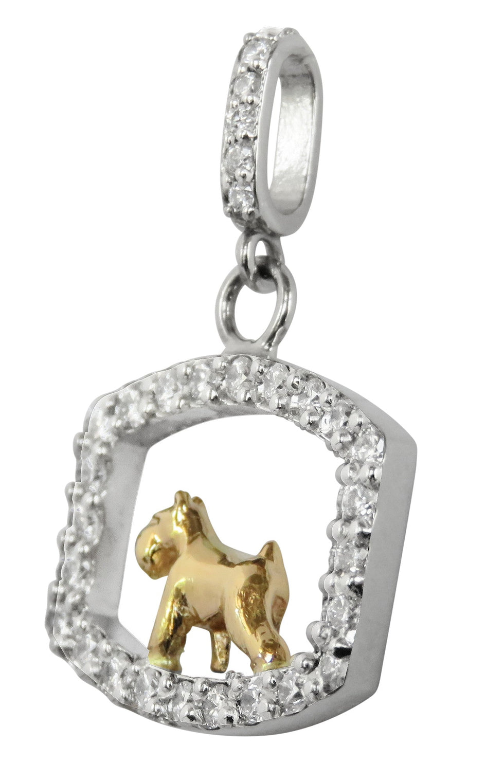 Miniature Schnauzer 14K Gold in Exquisite Tiny Genuine Diamond Frame Pendant