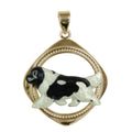 Custom Enamel Newfoundland in 14K Gold Diamond Shape Frame Pendant