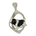 Custom Enamel Newfoundland in Sterling Silver Diamond Shape Frame Pendant