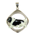 Custom Enamel Newfoundland in Sterling Silver Diamond Shape Frame Pendant
