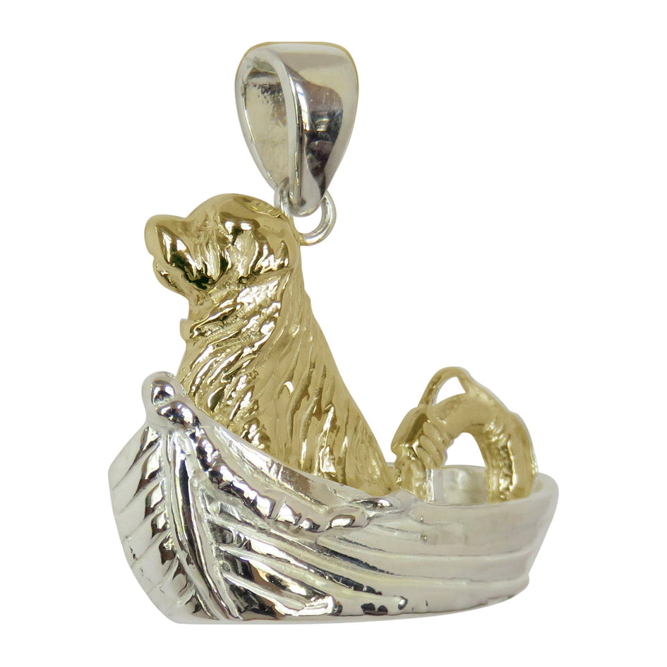Newfoundland in Sterling Silver Boat with Life Ring in 14K Gold Pendant