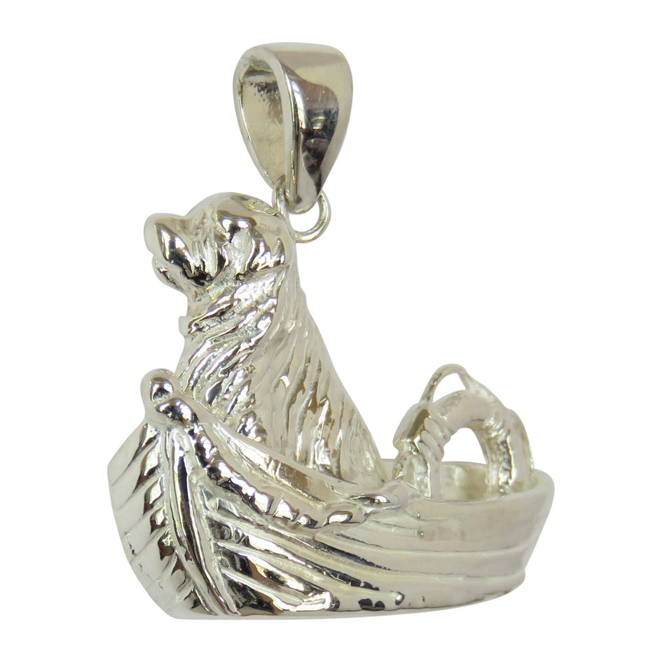 Newfoundland in Boat with Life Ring in Sterling Silver Pendant