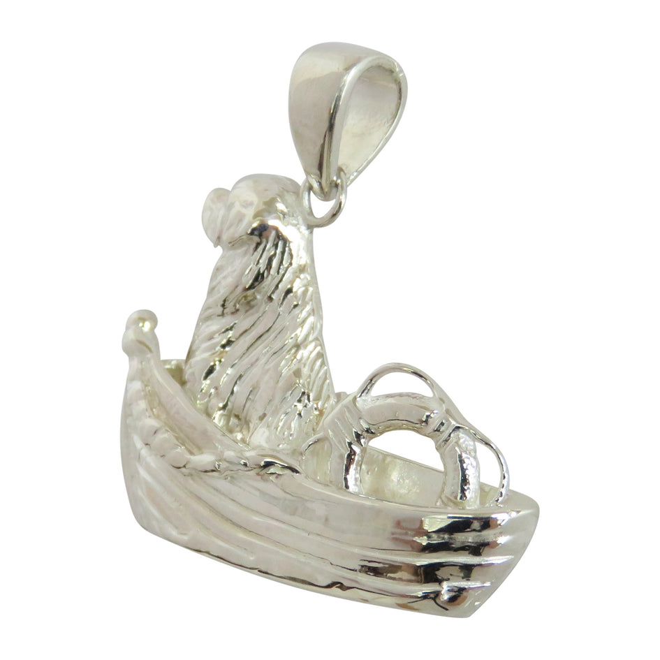 Newfoundland in Boat with Life Ring in Sterling Silver Pendant