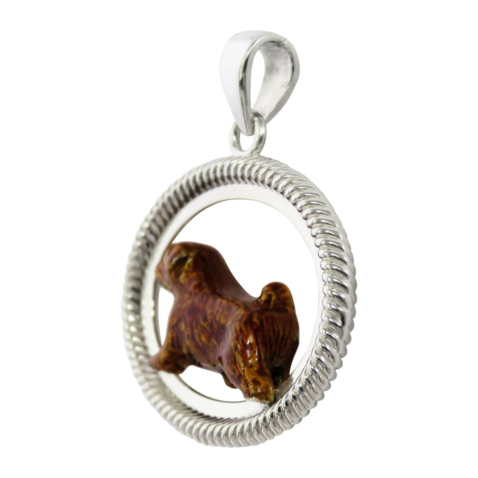 Norfolk Terrier Custom Enamel  in Sterling Silver Braided Oval Pendant