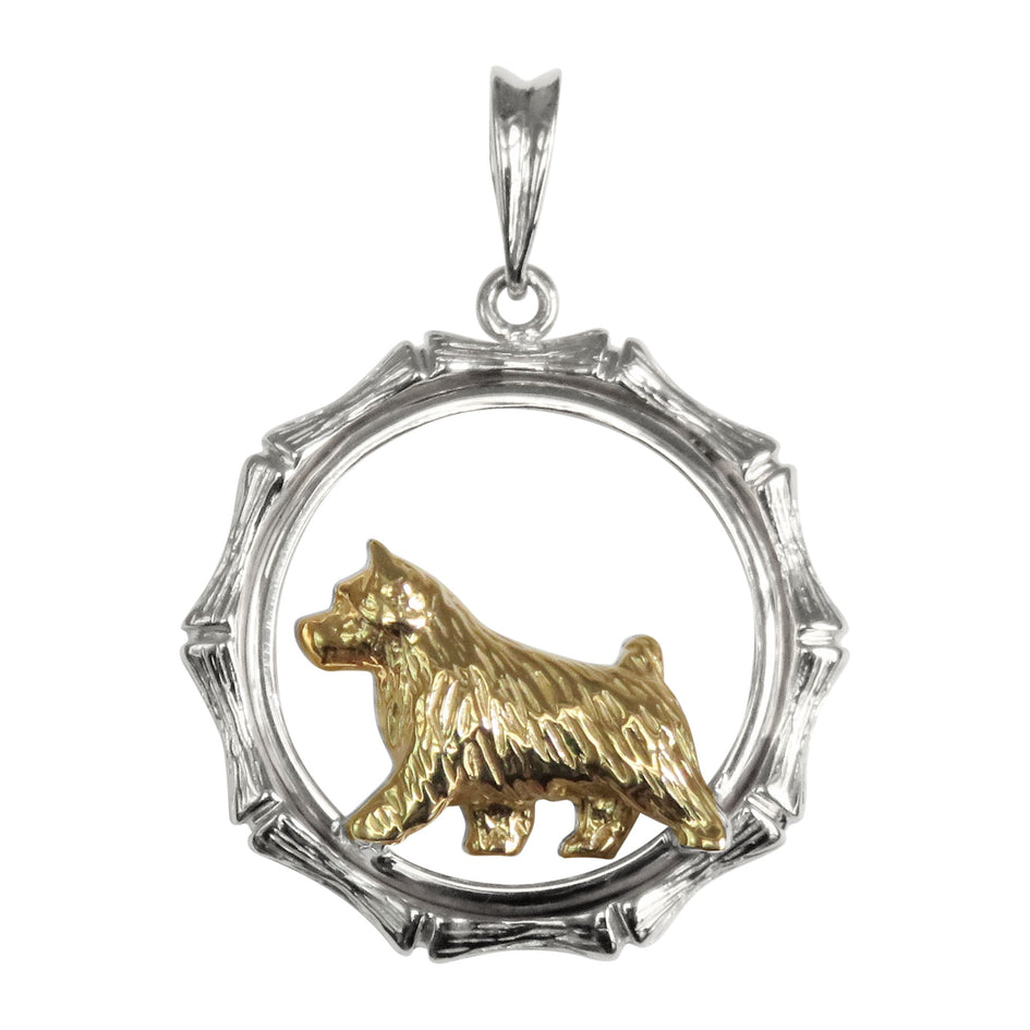 Norwich Terrier in 14K Gold with Sterling Silver Bamboo Circle Pendant