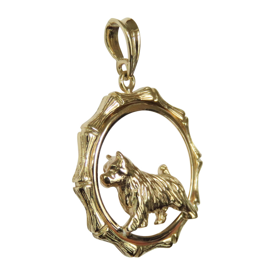 Norwich Terrier  in 14K Gold Bamboo Circle Pendant