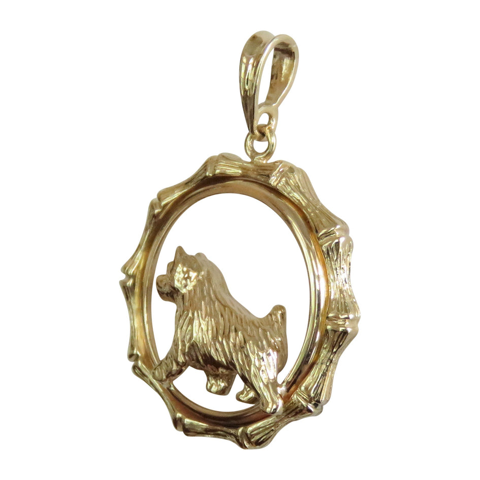 Norwich Terrier  in 14K Gold Bamboo Circle Pendant