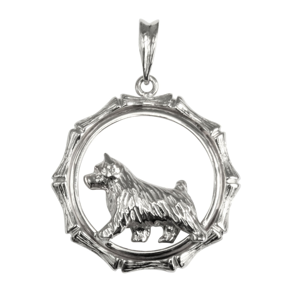 Norwich Terrier  in Sterling Silver Bamboo Circle Pendant