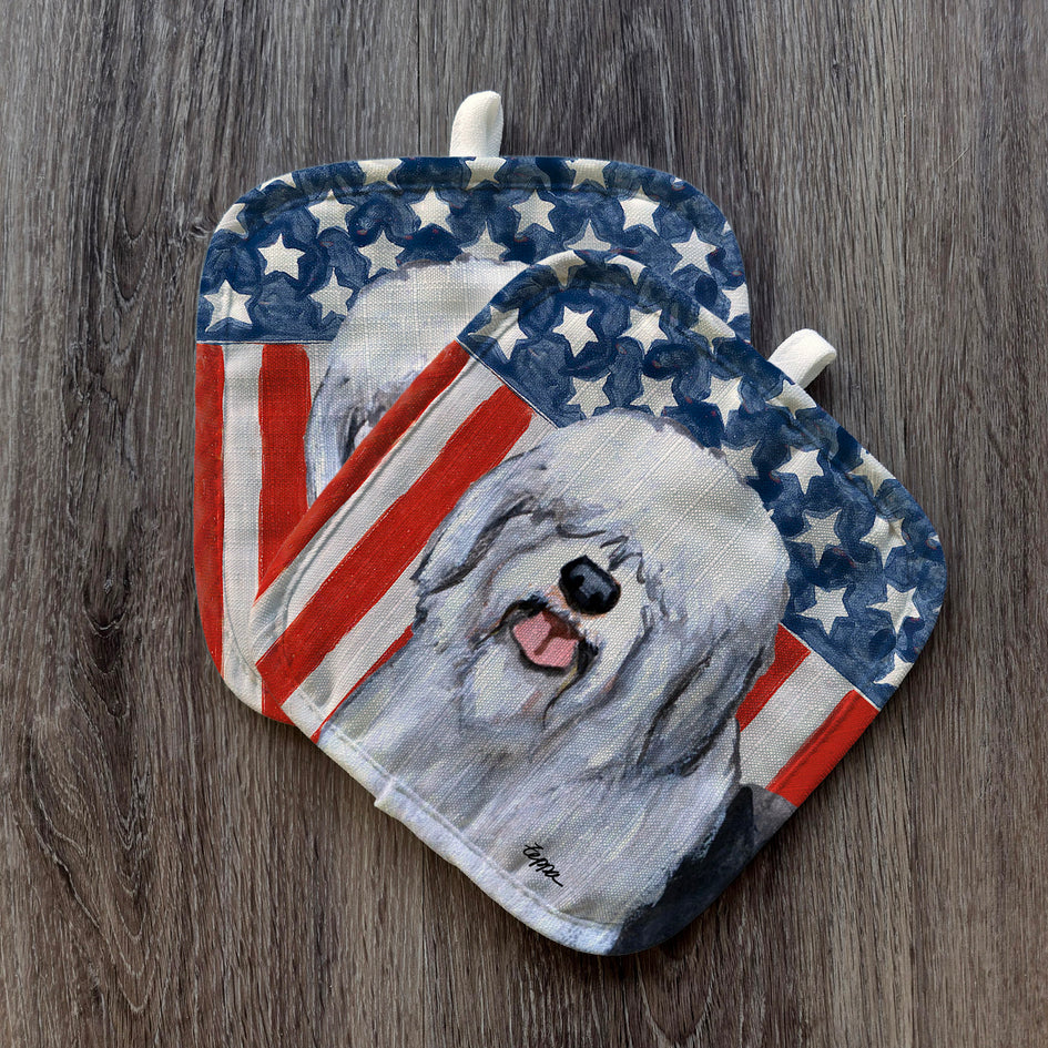 Old English Sheepdog  Americana Pot Holder Set