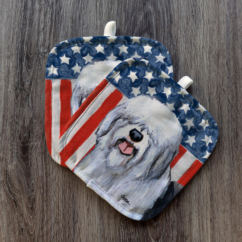Old English Sheepdog  Americana Pot Holder Set