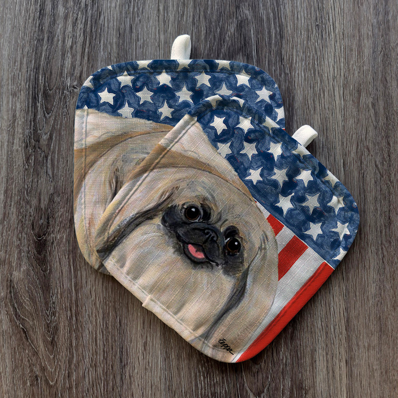 Pekingese  Americana Pot Holder Set