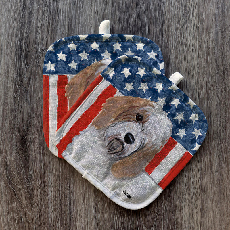 Petite Basset Griffon Vendeen  Americana Pot Holder Set
