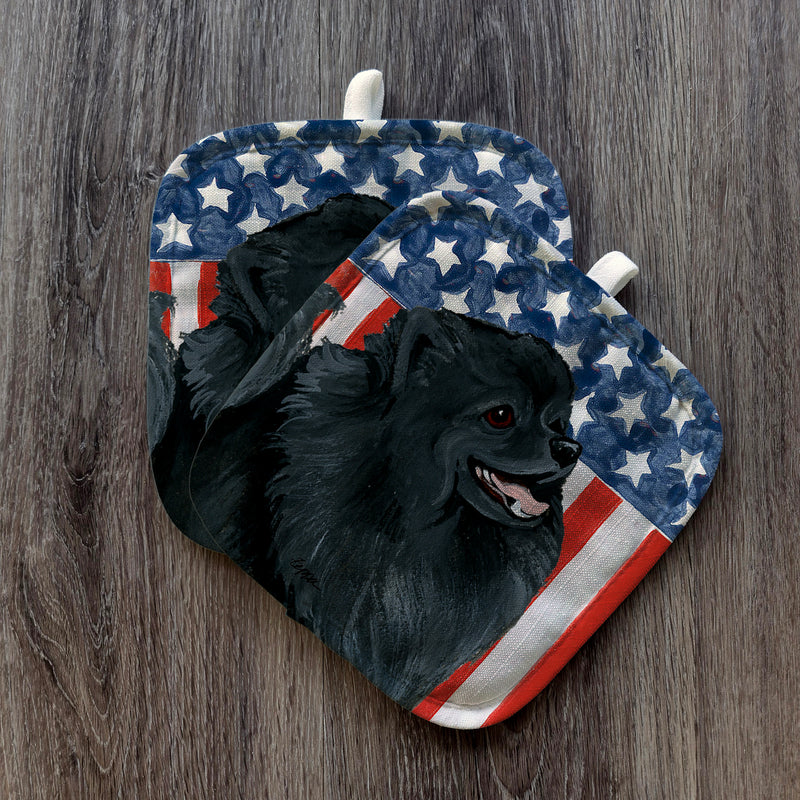 Pomeranian  Americana Pot Holder Set