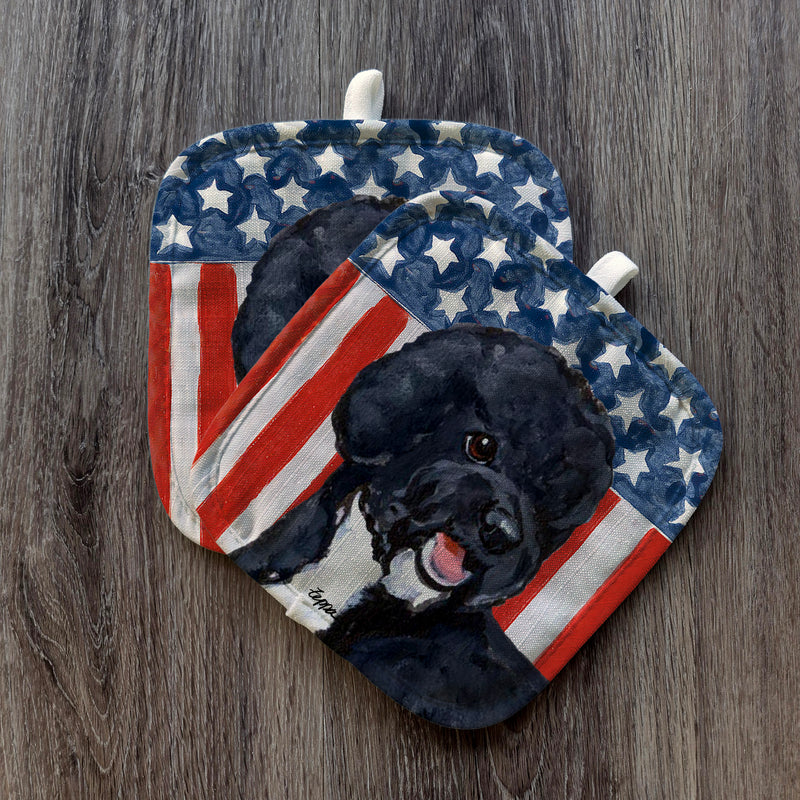Portuguese Water Dog Black  Americana Pot Holder Set