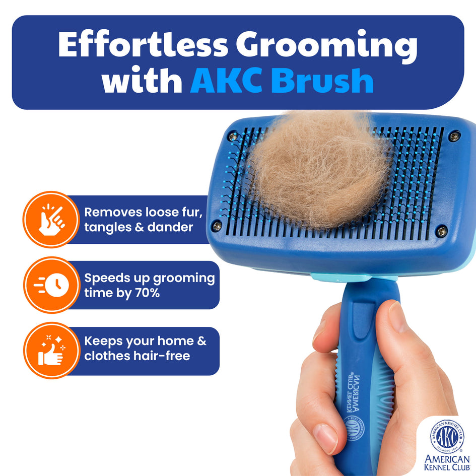 American Kennel Club AKC Self-Cleaning Pet Grooming Slicker Brush for Cats and Dogs, All Breeds and Coat Types