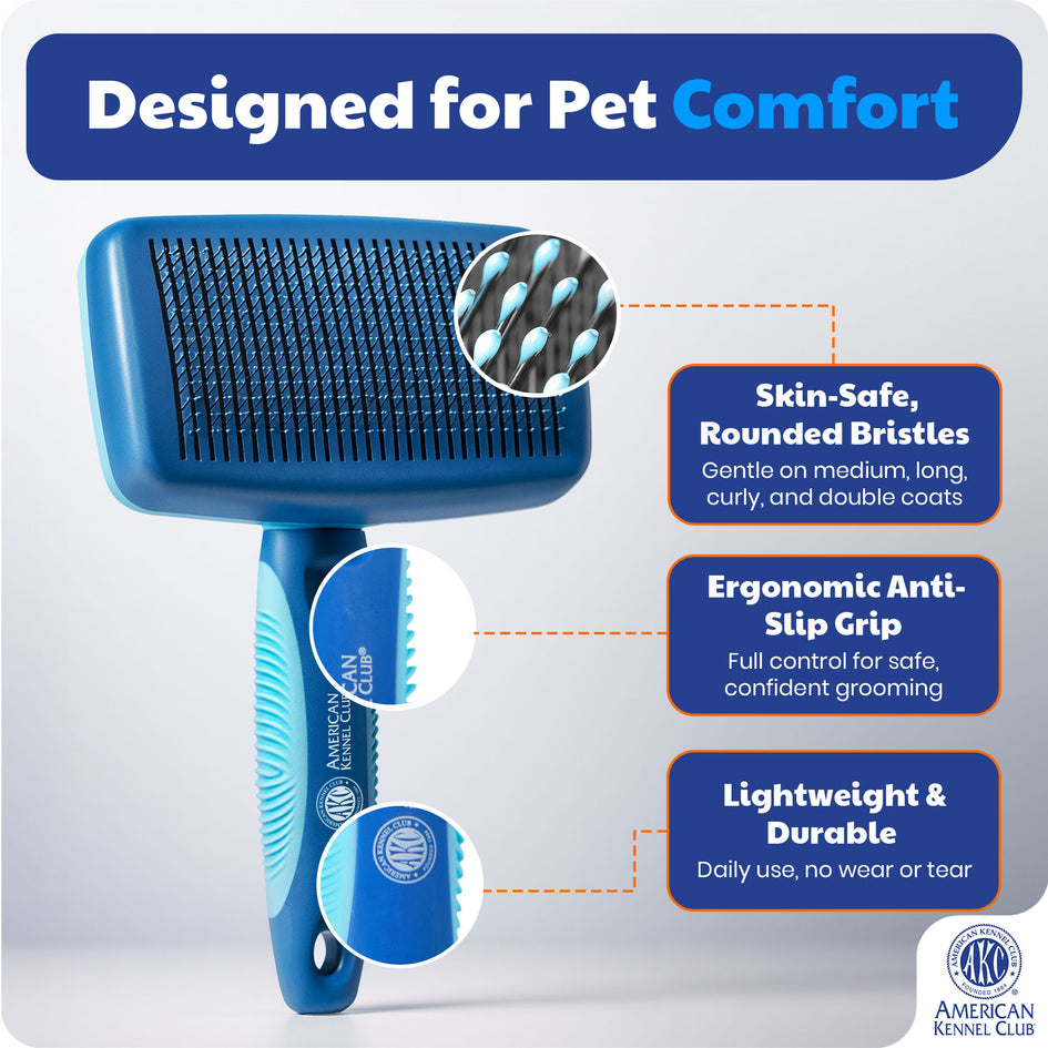 American Kennel Club AKC Self-Cleaning Pet Grooming Slicker Brush for Cats and Dogs, All Breeds and Coat Types
