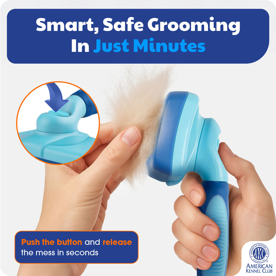 American Kennel Club AKC Self-Cleaning Pet Grooming Slicker Brush for Cats and Dogs, All Breeds and Coat Types