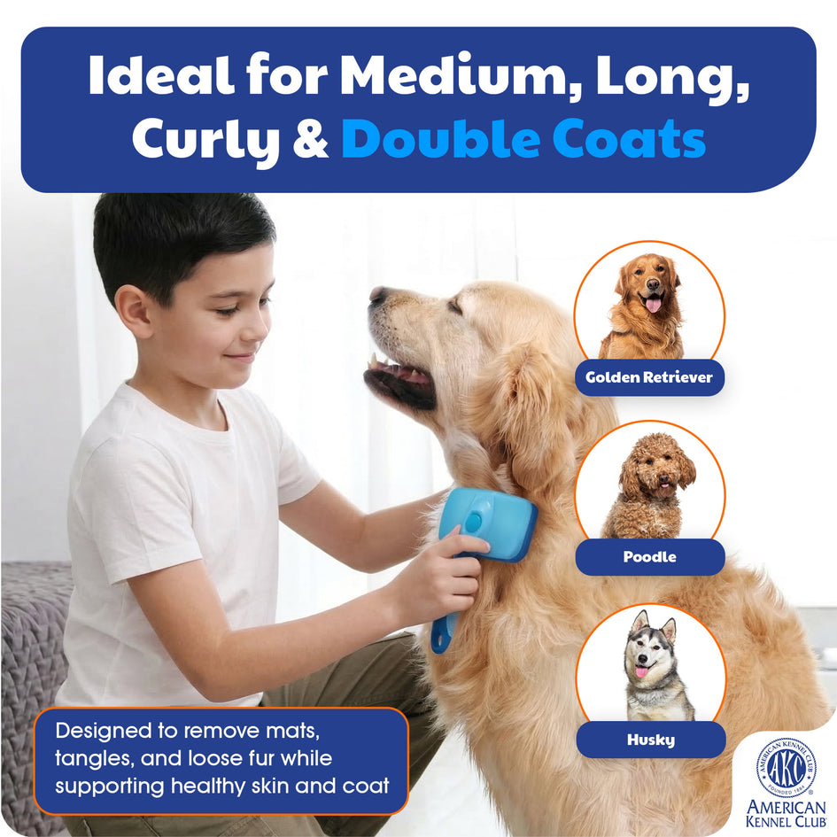 American Kennel Club AKC Self-Cleaning Pet Grooming Slicker Brush for Cats and Dogs, All Breeds and Coat Types