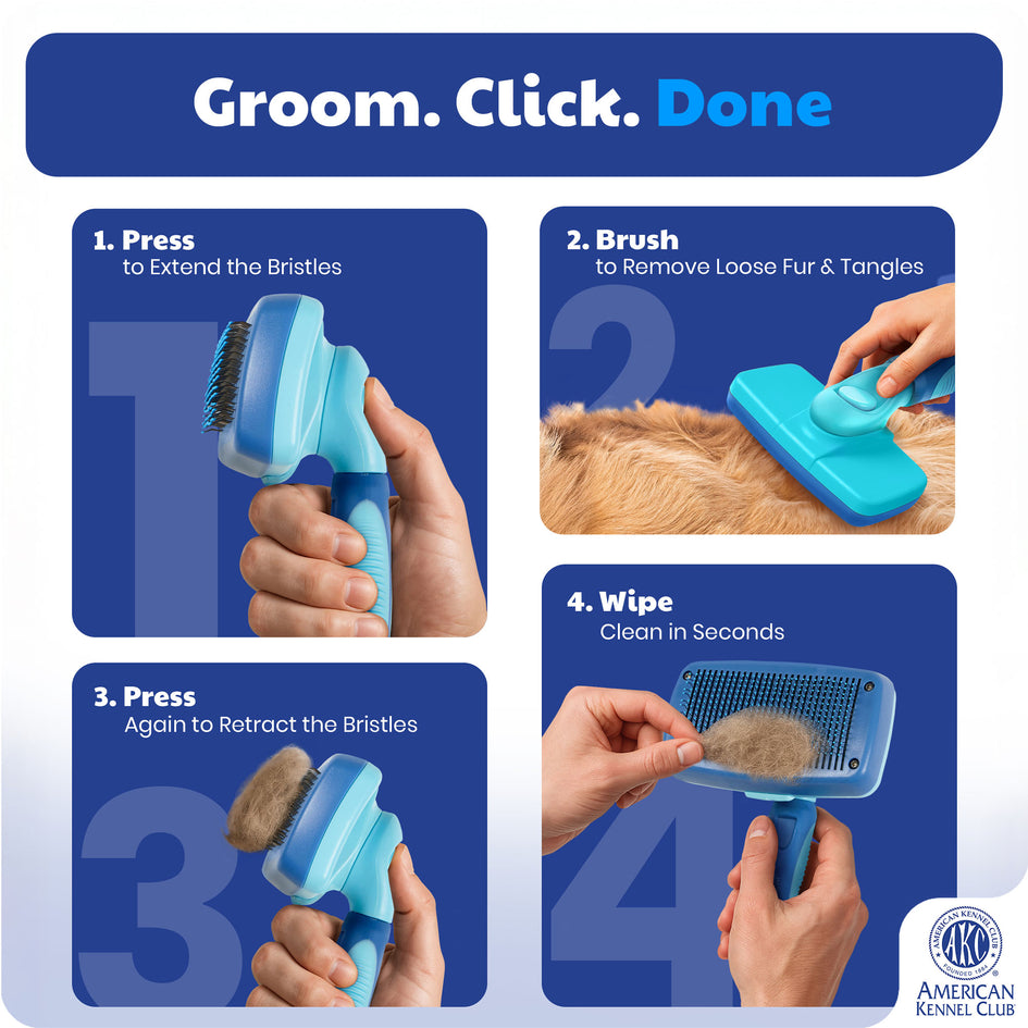 American Kennel Club AKC Self-Cleaning Pet Grooming Slicker Brush for Cats and Dogs, All Breeds and Coat Types