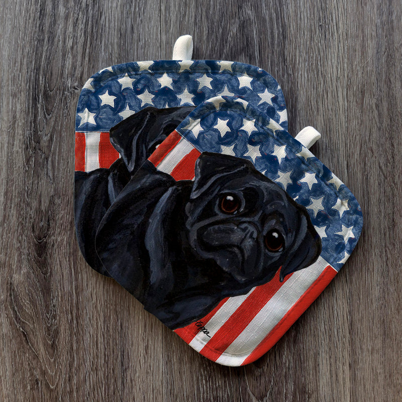 Pug  Americana Pot Holder Set