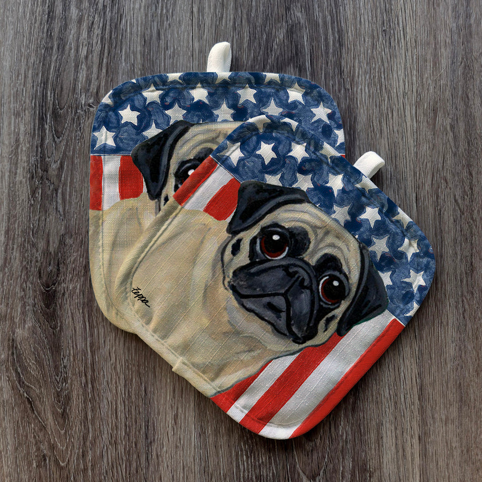 Pug  Americana Pot Holder Set
