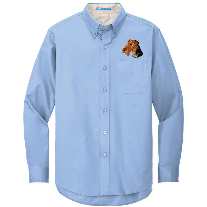 Airedale Terrier Embroidered Long Sleeve Button Up Shirt