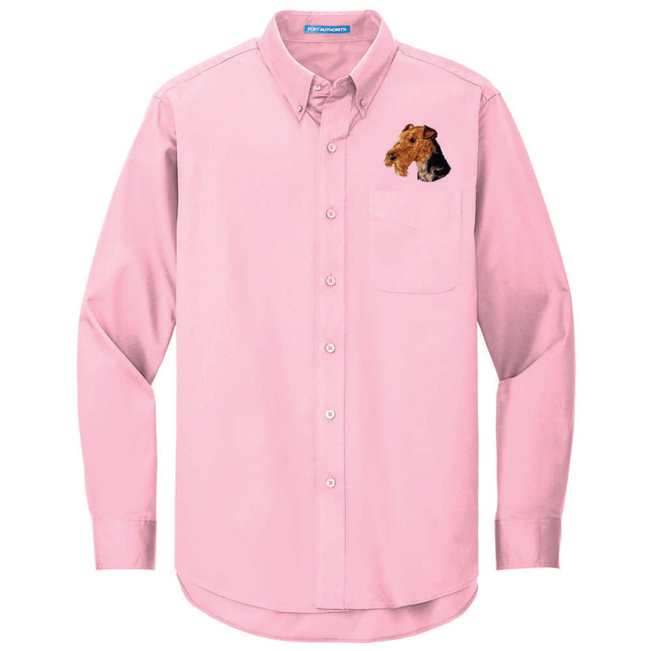 Airedale Terrier Embroidered Long Sleeve Button Up Shirt