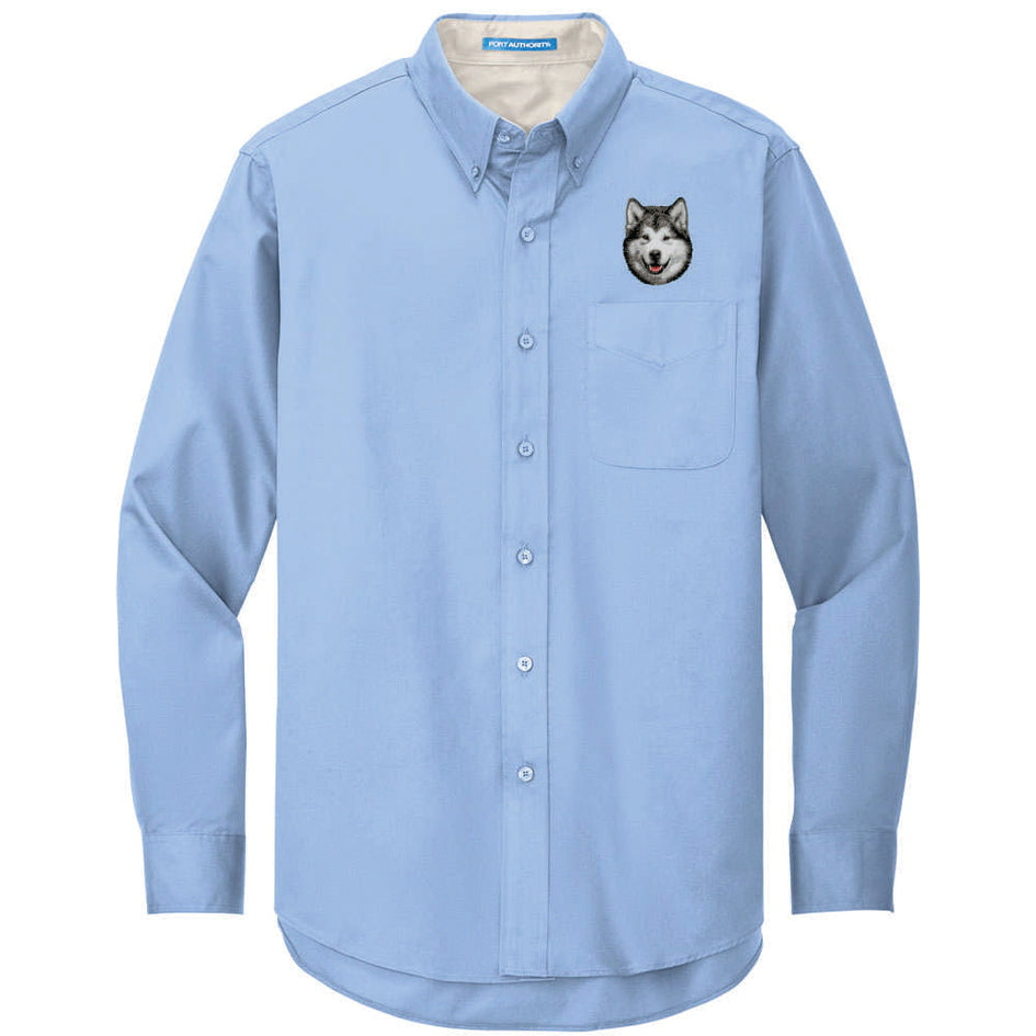 Alaskan Malamute Embroidered Long Sleeve Button Up Shirt