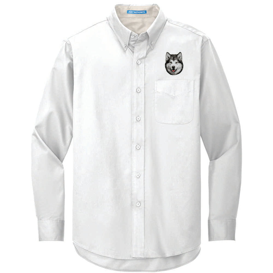 Alaskan Malamute Embroidered Long Sleeve Button Up Shirt