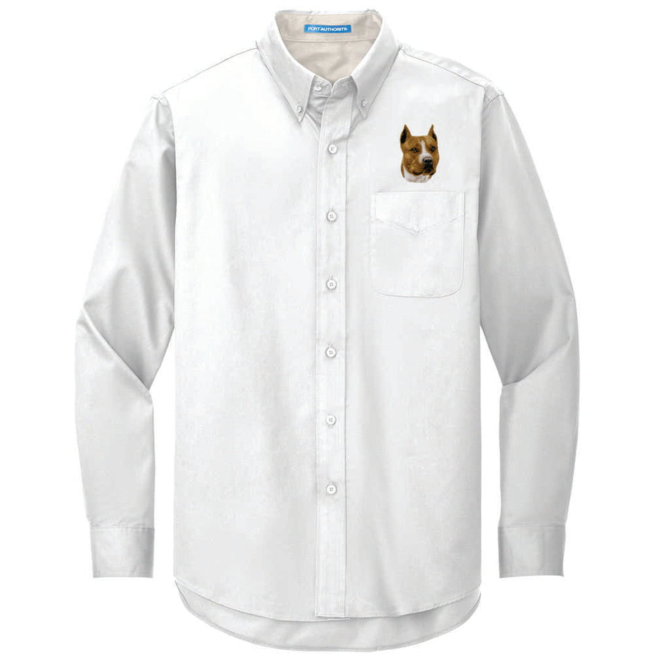 American Staffordshire Terrier Embroidered Long Sleeve Button Up Shirt