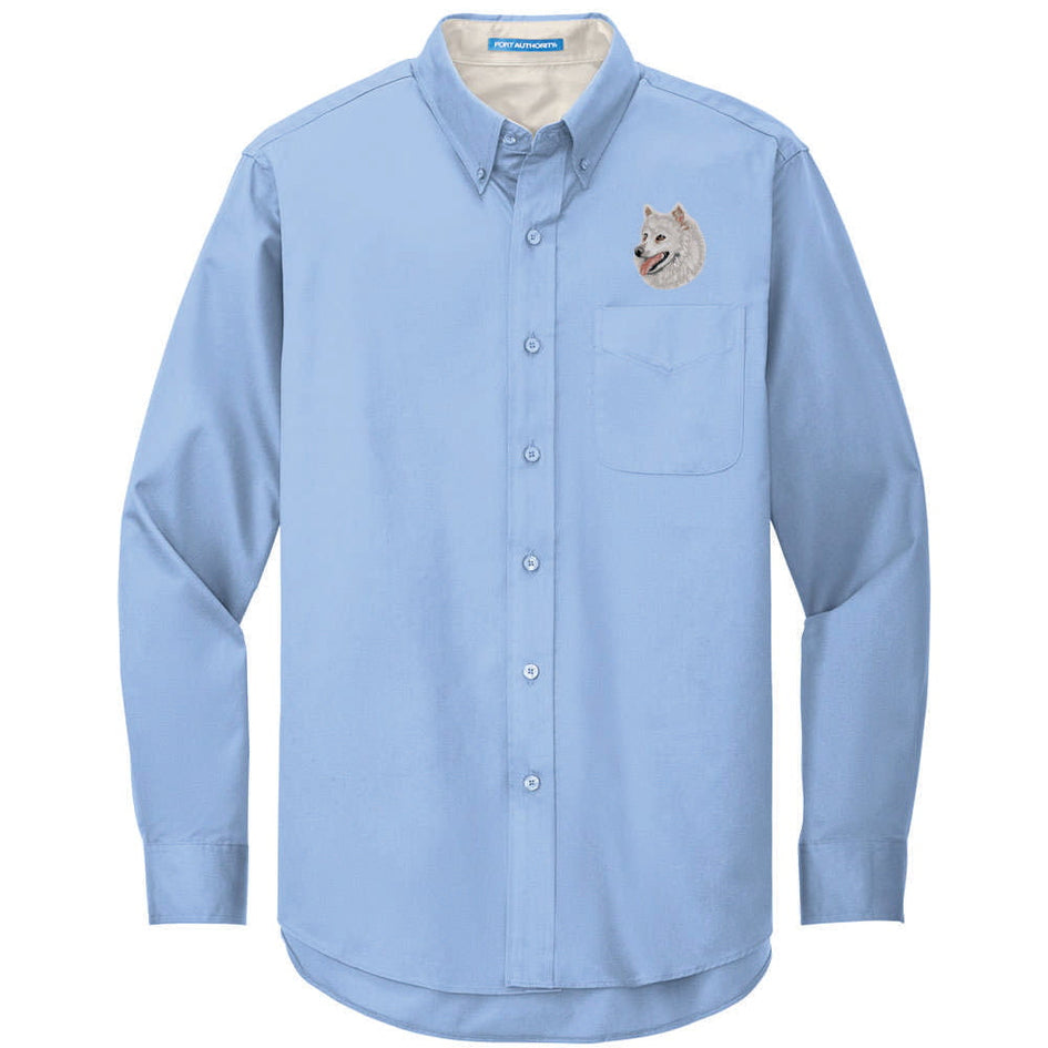 American Eskimo Dog Embroidered Long Sleeve Button Up Shirt