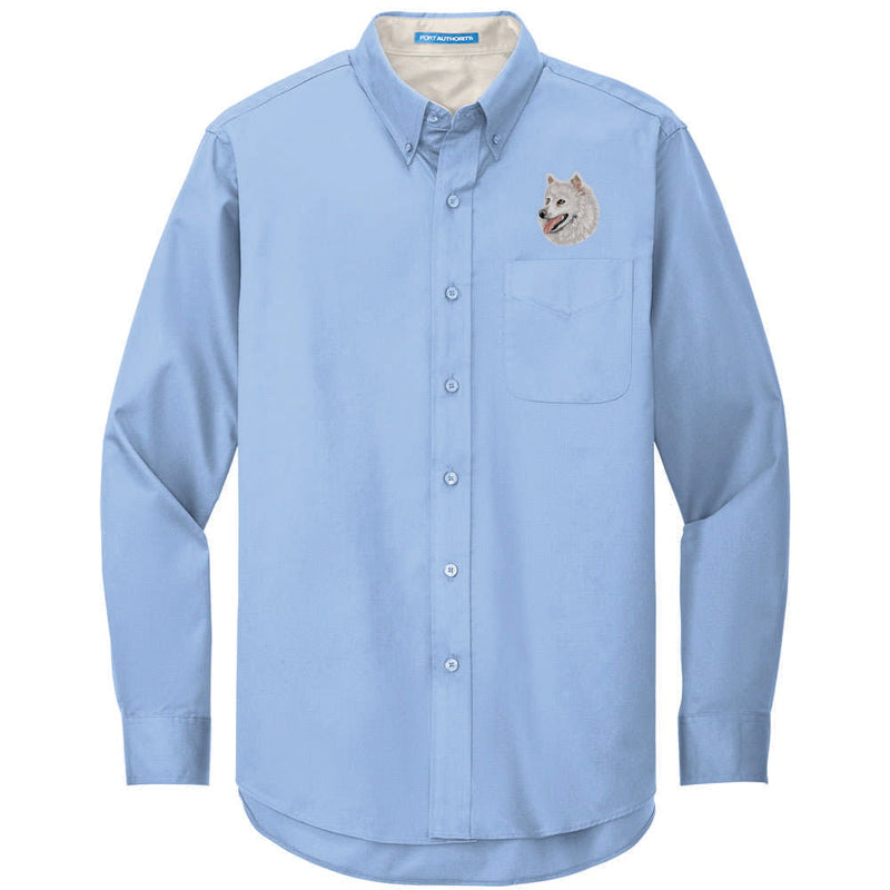 American Eskimo Dog Embroidered Long Sleeve Button Up Shirt