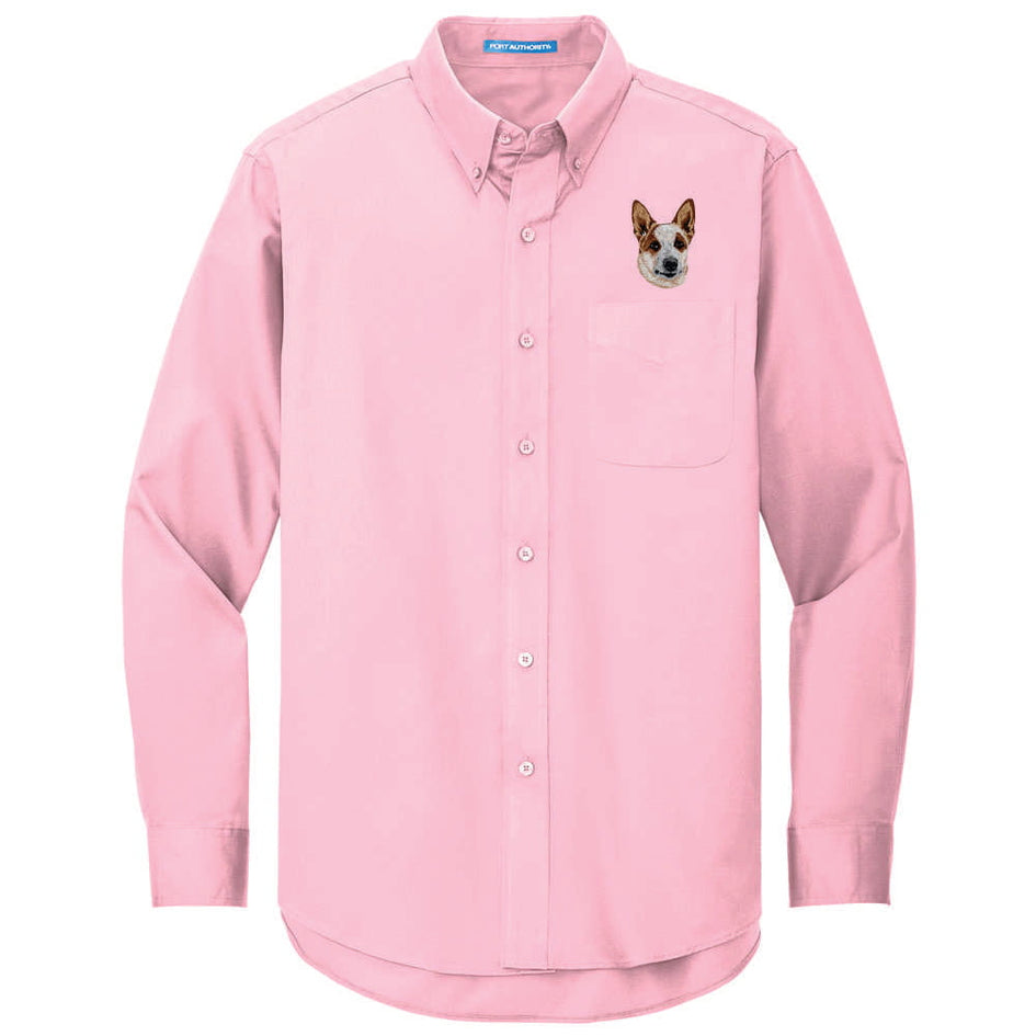 Australian Cattle Dog Embroidered Long Sleeve Button Up Shirt