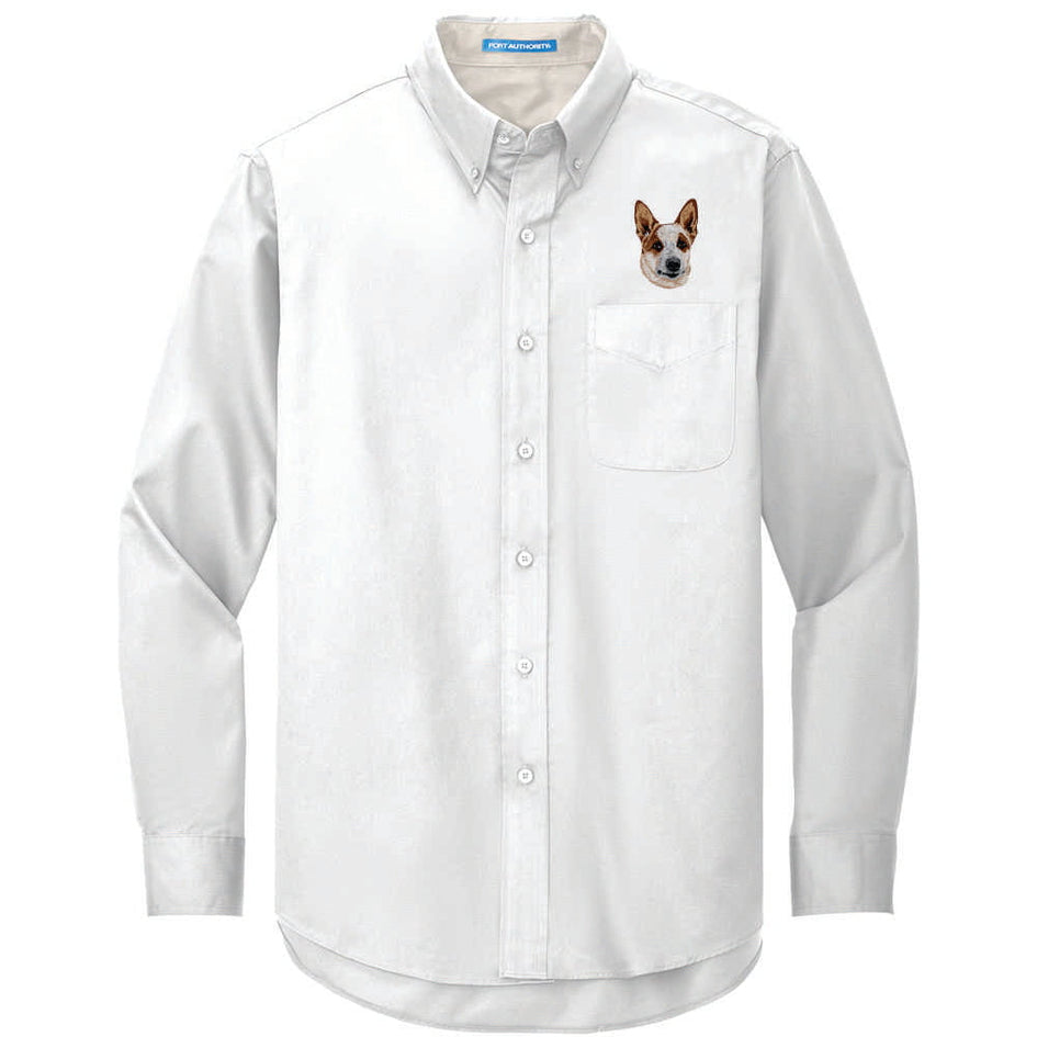 Australian Cattle Dog Embroidered Long Sleeve Button Up Shirt