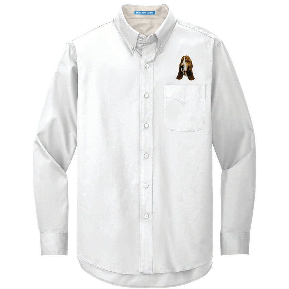 Basset Hound Embroidered Long Sleeve Button Up Shirt