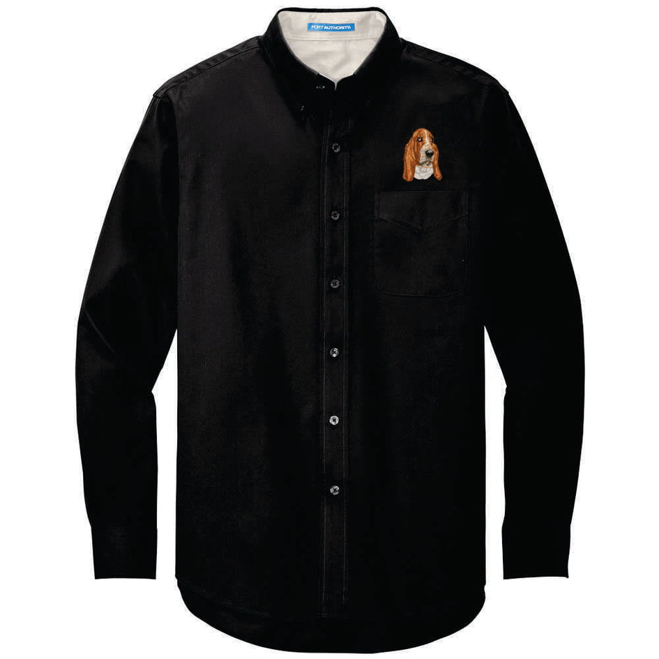 Basset Hound Embroidered Long Sleeve Button Up Shirt
