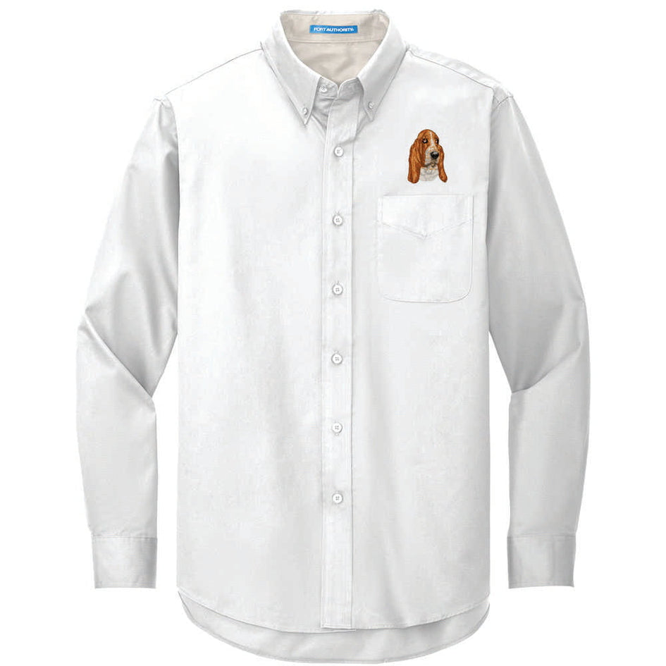 Basset Hound Embroidered Long Sleeve Button Up Shirt